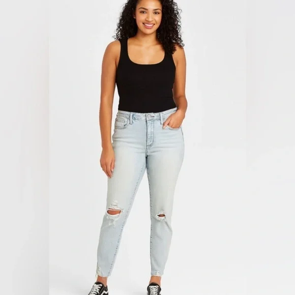 High Rise Skinny Distressed Jeans Light Wash 28 6 - Picture 1 of 6